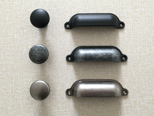 3.5" Cup Drawer Pull & Knob - Antique Pewter/Black