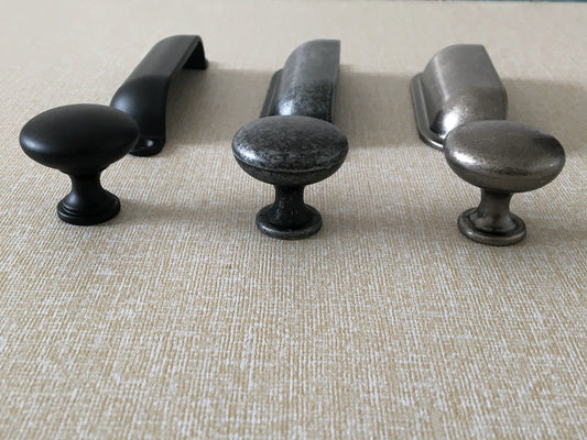 3.5" Cup Drawer Pull & Knob - Antique Pewter/Black