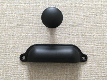 3.5" Cup Drawer Pull & Knob - Antique Pewter/Black
