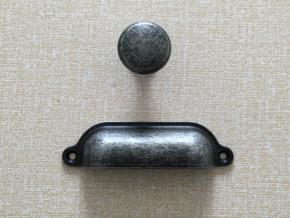 3.5" Cup Drawer Pull & Knob - Antique Pewter/Black
