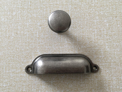 3.5" Cup Drawer Pull & Knob - Antique Pewter/Black