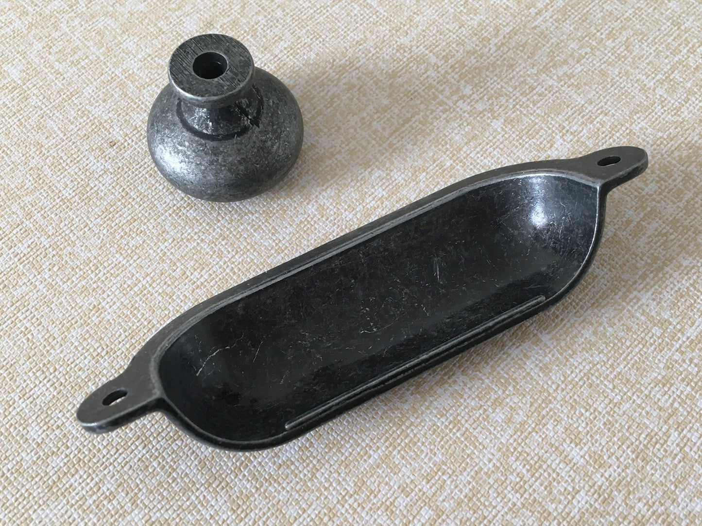3.5" Cup Drawer Pull & Knob - Antique Pewter/Black