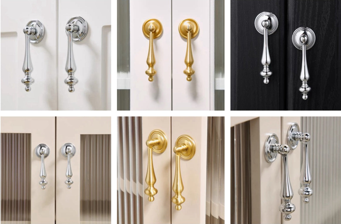 Brass Pendant Teardrop Drawer Pull - Brushed Gold/Polished Chrome