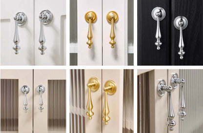 Brass Pendant Teardrop Drawer Pull - Brushed Gold/Polished Chrome