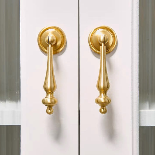 Brass Pendant Teardrop Drawer Pull - Brushed Gold/Polished Chrome