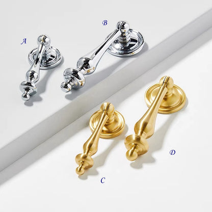 Brass Pendant Teardrop Drawer Pull - Brushed Gold/Polished Chrome