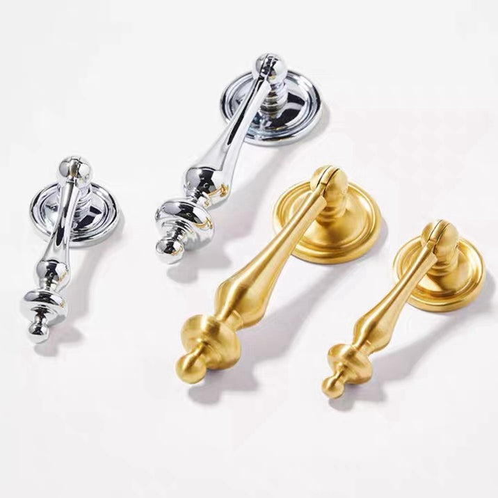 Brass Pendant Teardrop Drawer Pull - Brushed Gold/Polished Chrome