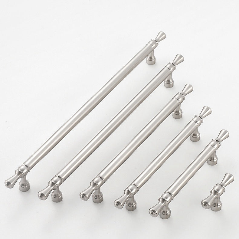 Solid Brass Euro Cabinet Bar Handle & T Knob - Brushed Nickel Steel