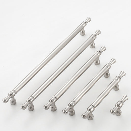 Solid Brass Euro Cabinet Bar Handle & T Knob - Brushed Nickel Steel