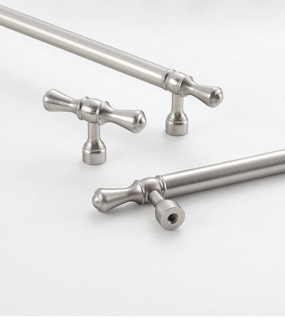 Solid Brass Euro Cabinet Bar Handle & T Knob - Brushed Nickel Steel