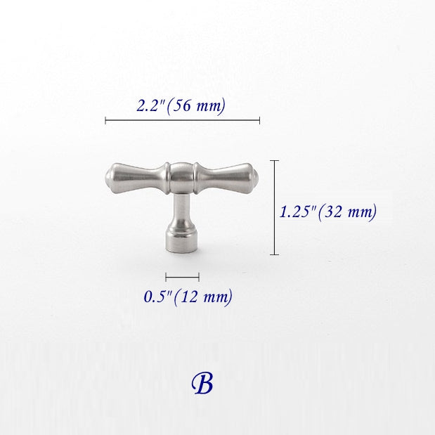 Solid Brass Euro Cabinet Bar Handle & T Knob - Brushed Nickel Steel