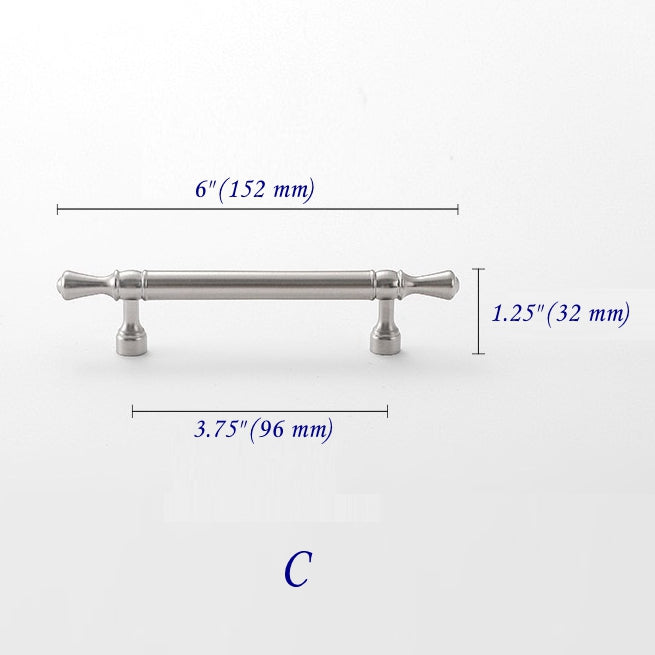Solid Brass Euro Cabinet Bar Handle & T Knob - Brushed Nickel Steel