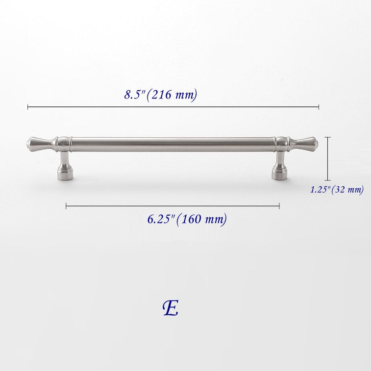 Solid Brass Euro Cabinet Bar Handle & T Knob - Brushed Nickel Steel