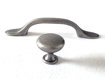 3" 76 mm Centers Pewter drawer knob  & Cabinet Handle