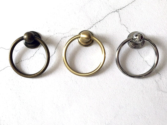 2.8" Dia Large Drop Ring Drawer Pull - Antique Bronze/Gold/Polished Chrome