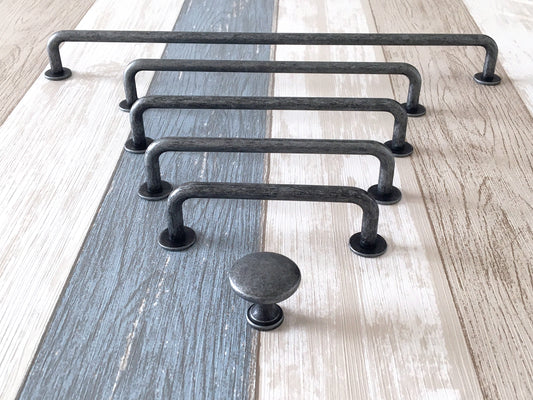 Antique Pewter Cabinet Pulls, D-shaped Drawer Handles, Rustic Kitchen Hardware