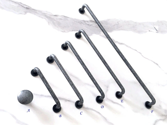 Pewter Cabinet Pull Handles, Wardrobe Door Pulls Slim Simple, Rustic Kitchen Hardware