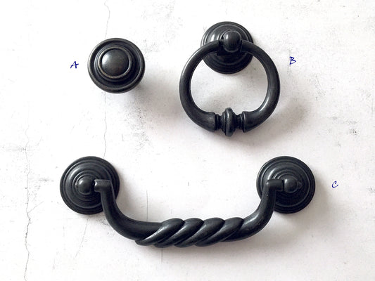 4.5" Swing Bail Drawer Handle & Drop Ring Pull - Antique Black