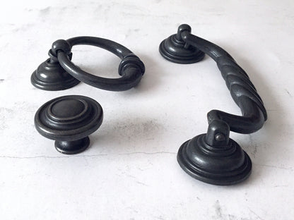 4.5" Swing Bail Drawer Handle & Drop Ring Pull - Antique Black