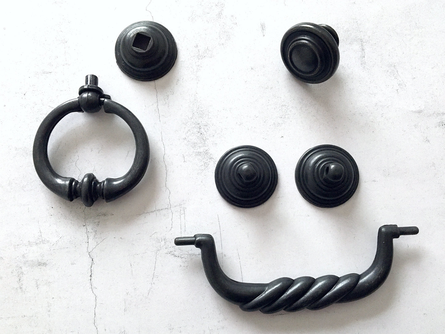 4.5" Swing Bail Drawer Handle & Drop Ring Pull - Antique Black