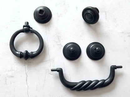 4.5" Swing Bail Drawer Handle & Drop Ring Pull - Antique Black