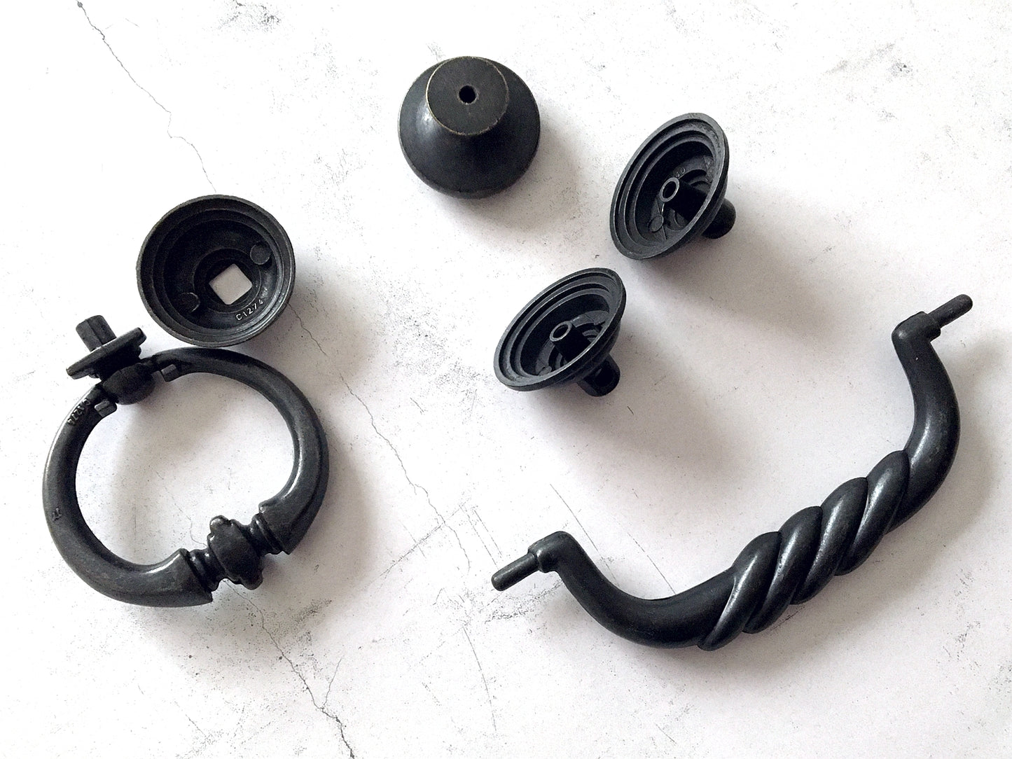 4.5" Swing Bail Drawer Handle & Drop Ring Pull - Antique Black