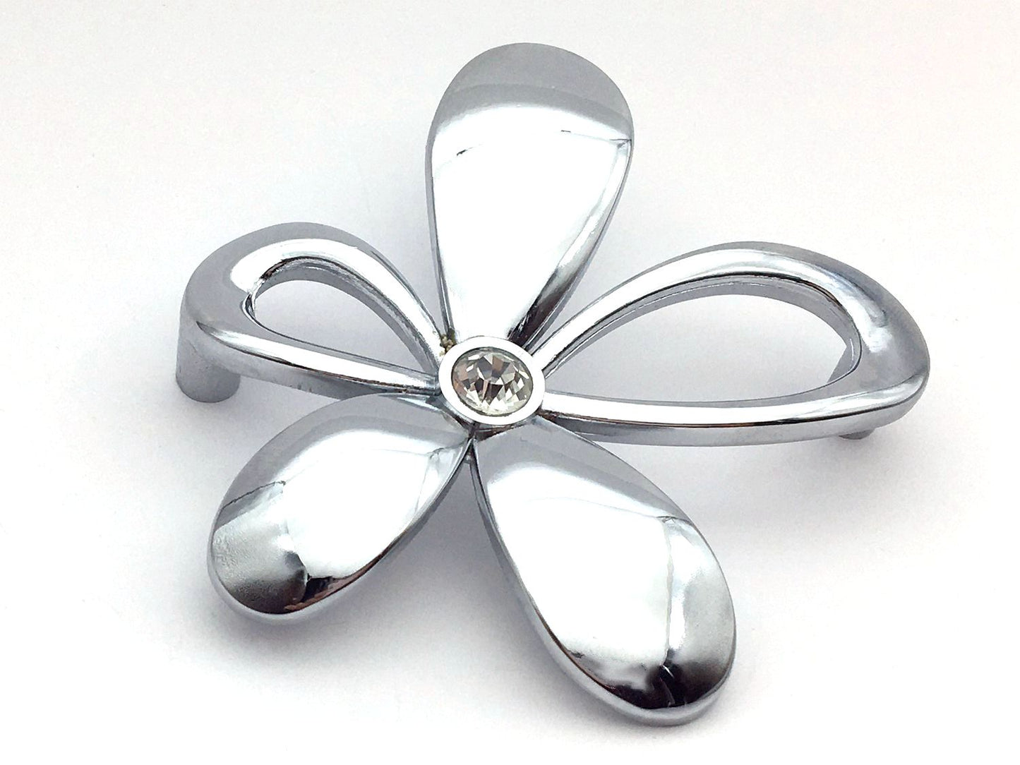 2.5" Centers Floral Drawer Pull with Rhinestone, 64 mm Holes, Polished Chrome
