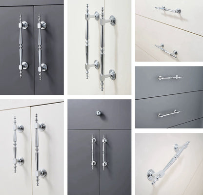 Polished Chrome Brass Cabinet Bar Handles, Ball Knobs, Contemporary Kitchen Hardware