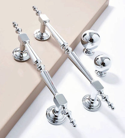 Polished Chrome Brass Cabinet Bar Handles, Ball Knobs, Contemporary Kitchen Hardware