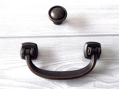 3-5/8" Centers Vintage Style Drop Bail Drawer Pulls, Antique Bronze