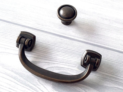 3-5/8" Centers Vintage Style Drop Bail Drawer Pulls, Antique Bronze
