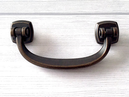 3-5/8" Centers Vintage Style Drop Bail Drawer Pulls, Antique Bronze