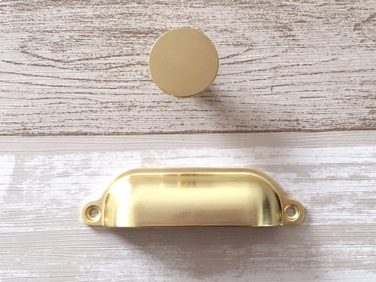3.5" Brushed Gold Cup Drawer Pull and Circle Knob, Modern Kitchen Cabinet Hardware