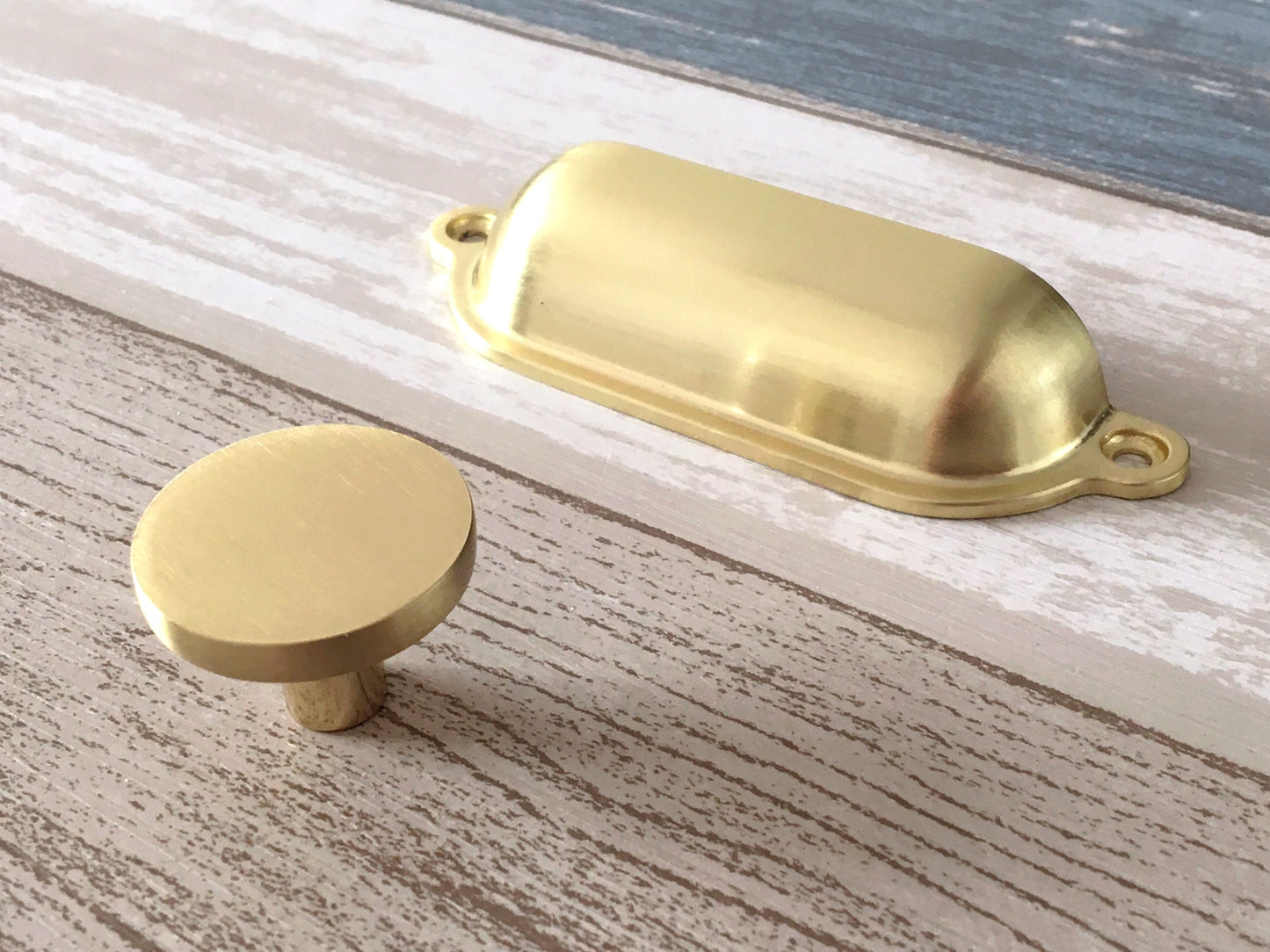 3.5" Brushed Gold Cup Drawer Pull and Circle Knob, Modern Kitchen Cabinet Hardware