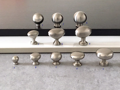 Nickel Round Drawer Knobs, Zinc Alloy & Stainless Steel, Minimal Cabinet Hardware