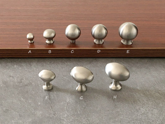 Nickel Cabinet Knobs, Egg Drawer Pulls, Modern Kitchen Hardware