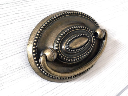 2.25" Drop Bail Drawer Pulls, Vintage Style, Dark Antique Bronze, Oval Backplate