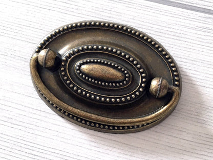 2.25" Drop Bail Drawer Pulls, Vintage Style, Dark Antique Bronze, Oval Backplate