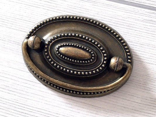 2.25" Drop Bail Drawer Pulls, Vintage Style, Dark Antique Bronze, Oval Backplate