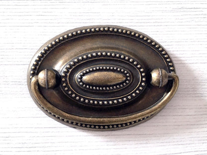 2.25" Drop Bail Drawer Pulls, Vintage Style, Dark Antique Bronze, Oval Backplate