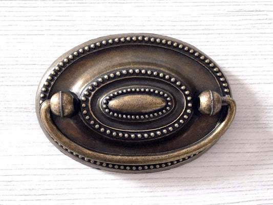 2.25" Drop Bail Drawer Pulls, Vintage Style, Dark Antique Bronze, Oval Backplate