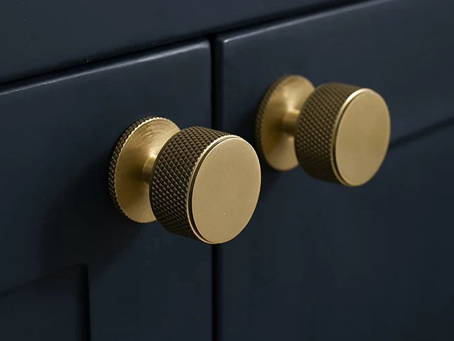 Knurled Brushed Brass Cabinet Knob - Classic Hardware