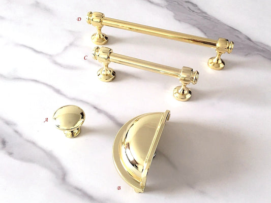 3" 3.5" 6" Polished Gold Cabinet Handle, Cup Drawer Pull, Kitchen Hardware