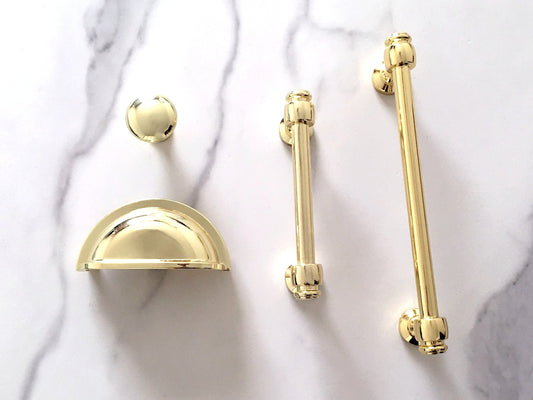 3" 3.5" 6" Polished Gold Cabinet Handle, Cup Drawer Pull, Kitchen Hardware