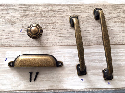 4" 5" Antique Bronze Cabinet Handle, 3.75" Cup Drawer Pull, Rustic Kitchen Hardware