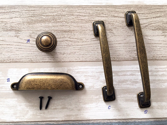 4" 5" Antique Bronze Cabinet Handle, 3.75" Cup Drawer Pull, Rustic Kitchen Hardware