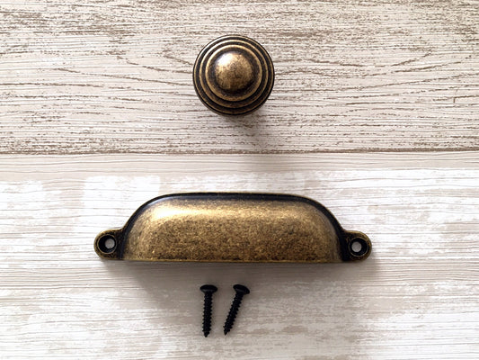 4" 5" Antique Bronze Cabinet Handle, 3.75" Cup Drawer Pull, Rustic Kitchen Hardware