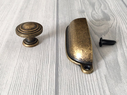 3.75" 5" Antique Bronze Cabinet Handle & Cup Drawer Pull - LynnsHardware