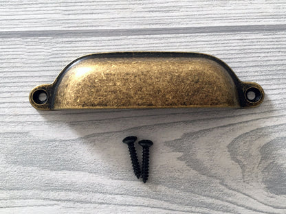 3.75" 5" Antique Bronze Cabinet Handle & Cup Drawer Pull - LynnsHardware