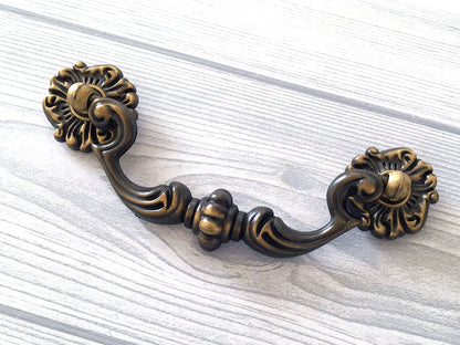 4.5" Drop Bail Drawer Pull Vintage Style Antique Gold Brass
